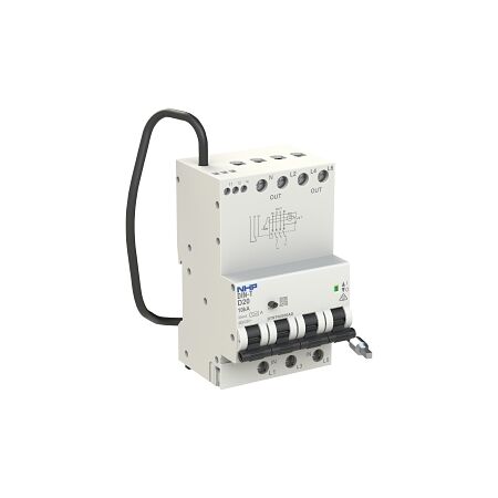 NHP DIN-T Residual Current Breaker RCBO 10kA 3 Pole and Switched Neutral 10A D Curve 30mA Type A