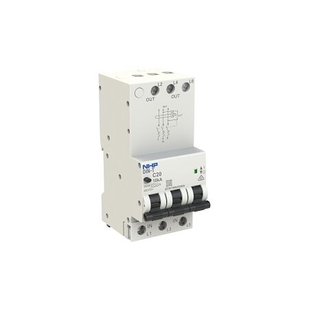 NHP DIN-T Residual Current Breaker RCBO 10kA 3 Pole 32A C Curve 30mA Type A (Longbody)