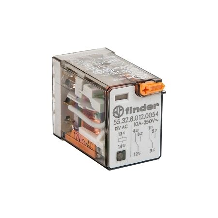 Finder 55 Series Miniature GP Relay 10A 2CO 12V AC Coil with PB plus LED plus Mech Indicator