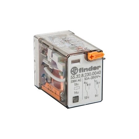 Finder 55 Series Miniature GP Relay 10A 2CO 230V AC Coil with PB plus LED plus Mech Indicator