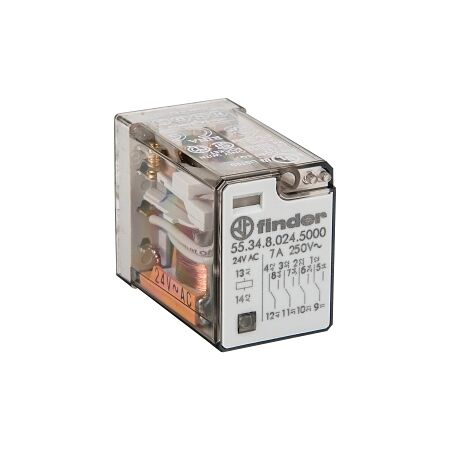 Finder 55 Series Miniature General Purpose Relay 7A 4CO 24V AC Coil Gold Contacts