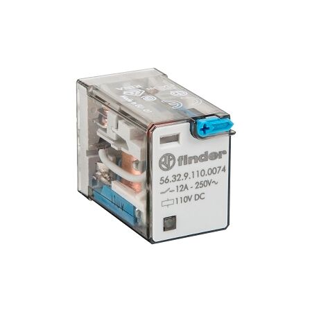 Finder 56 Series Miniature Power Relay 12A 2CO 110V DC Coil with PB plus LED plus Mechanical Ind