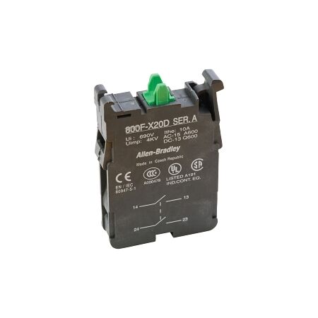 Allen-Bradley 800F NO  Latch Screw Contact Block 2 N.O. forPushButton 22.5mm Double Circuit