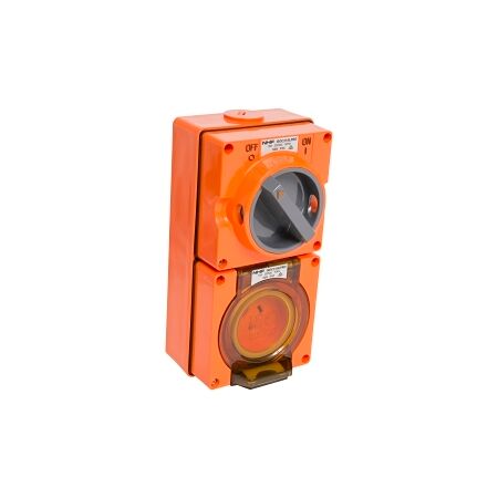 NHP ISO Switched Socket Outlet, 2 Flat Pins + 1 Round Earth 10A 250V AC, w/ Base, RO