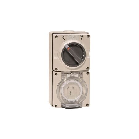 NHP ISO Switched Socket Outlet, 3 Flat Pins 20A 250V AC, w/ Base, GY