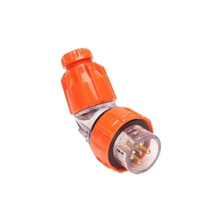 NHP ISO Plug - Angled, 5 Round Pins, 20A 500V AC, Electric Orange