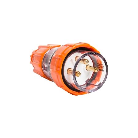NHP ISO Plug - Straight, 3 Round Pins, 32A 250V AC, Electric Orange