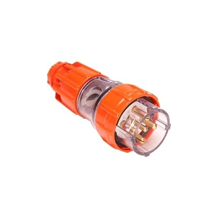 NHP ISO Plug - Straight, 5 Round Pins, 32A 500V AC, Electric Orange