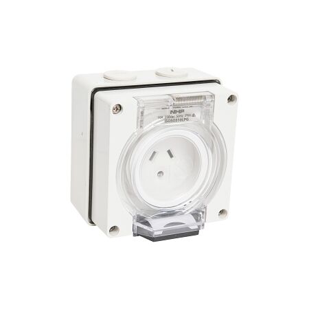 NHP ISO Socket Outlet, 2 Flat Pins + 1 Round Earth 10A 250V AC, w/ Base, Grey