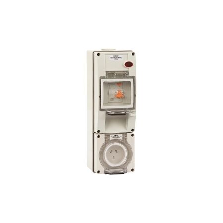 NHP ISO Socket Outlet - RCD, 2 Flat Pins + 1 Round Earth 10A 250V AC, w/ Base, Grey