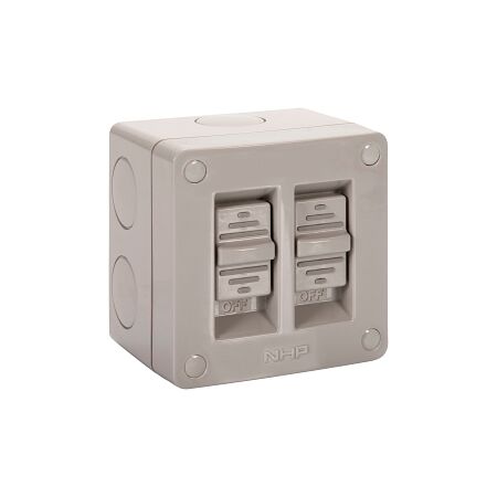 NHP NLINE Surface Switch, Small IP 66 Plastic, 2 Gang, 1 Pole 16A 250V AC