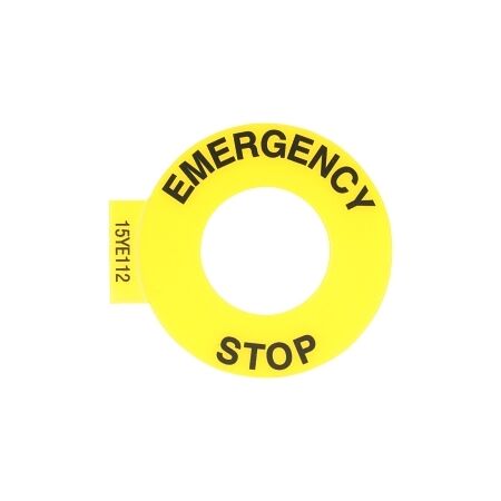 Sprecher and Schuh D7 Legend Plate 60mm Round Emergency Stop 22.5 mm Yellow with Black Text