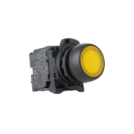 Sprecher and Schuh D7 Pushbutton 22.5 mm Complete PLT MOM Flush Yellow Lens Cap Illuminated 240V NO