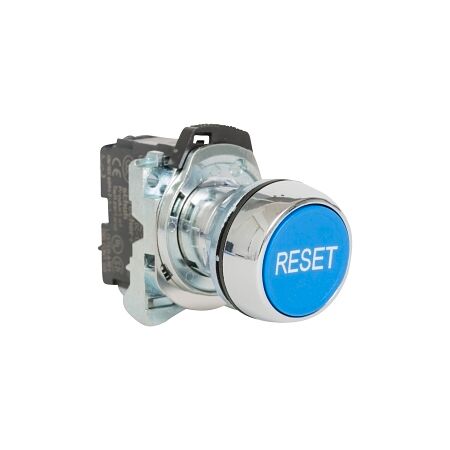 Sprecher and Schuh D7 Pushbutton 22.5 mm Complete Metal MOM Flush Blue Cap RESET Non Illuminated 1NO