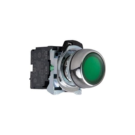 Sprecher and Schuh D7 Pushbutton 22.5 mm Complete Metal MOM Flush Green Lens Cap 24V Illuminated 1NO