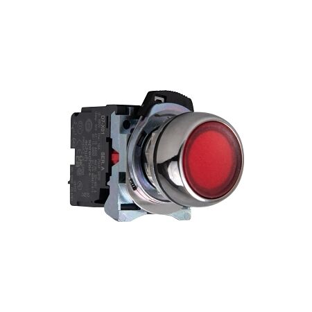 Sprecher and Schuh D7 Pushbutton 22.5 mm Complete Metal MOM Flush Red Lens Cap 24V Illuminated 1NC