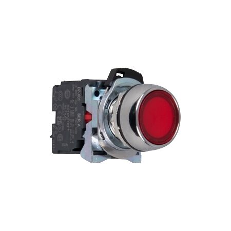 Sprecher and Schuh D7 Pushbutton 22.5 mm Complete Metal MOM Flush Red Lens Cap 240V Illuminated 1NC