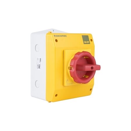 Socomec ISO Enclosed Isolator, IP 65 Plastic Yellow, Handle - Red, 4P 63A