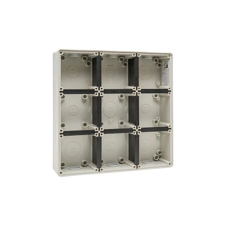 NHP ISO Back Box/Base, 9 Gang (3 x 3) - Large 63mm depth, Grey