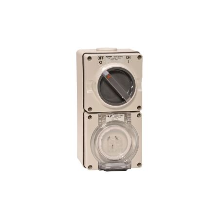 NHP ISO Switched Socket Outlet, 3 Flat Pins 10A 250V AC, w/ Base - Large, GY