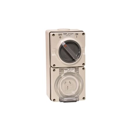 NHP ISO Switched Socket Outlet, 3 Flat Pins 15A 250V AC, w/ Base - Large, GY