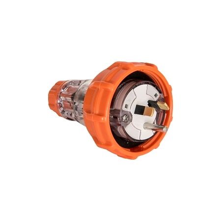 NHP ISO Plug - Straight, 2 Flat Pins 1 Round Earth, 10A 250V AC, Electric Orange