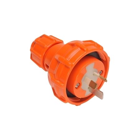 NHP ISO Plug - Straight, 3 Flat Pins, 15A 250V AC, Resistant Orange