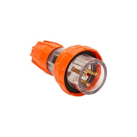 NHP ISO Plug - Straight, 3 Round Pins, 20A 250V AC, Electric Orange