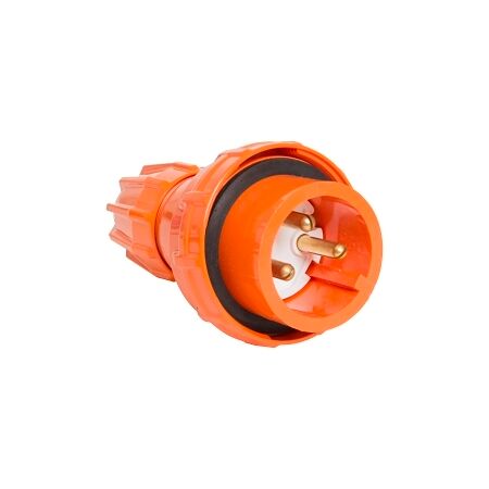 NHP ISO Plug - Straight, 3 Round Pins, 20A 250V AC, Resistant Orange