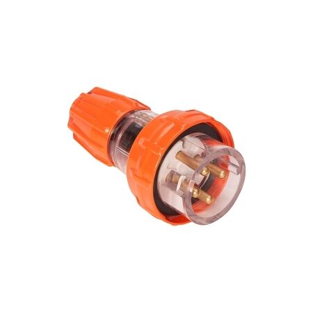 NHP ISO Plug - Straight, 4 Round Pins, 10A 500V AC, Electric Orange