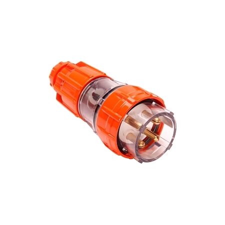 NHP ISO Plug - Straight, 4 Round Pins, 32A 500V AC, Electric Orange