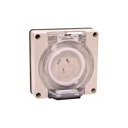 NHP ISO Socket Outlet, 3 Flat Pins 10A 250V AC, w/o Base, Grey