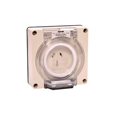 NHP ISO Socket Outlet, 3 Flat Pins 15A 250V AC, w/o Base, Grey