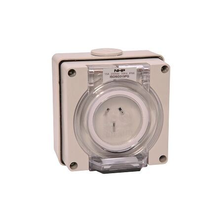 NHP ISO Socket Outlet, 3 Flat Pins 20A 250V AC, w/ Base, Grey