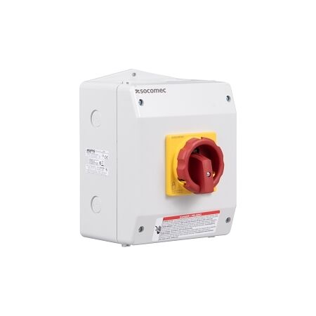 Socomec ISO Enclosed Changeover Switch IP 65 Polycarbonate Red and Yellow Handle 3Pole 100A