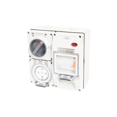NHP ISO Switched Socket Outlet - RCD, 5 Round Pins 20A 500V AC, with Base, RW