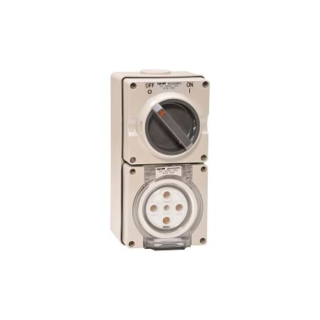NHP ISO Switched Socket Outlet, 5 Round Pins 32A 500V AC, with Base, GY