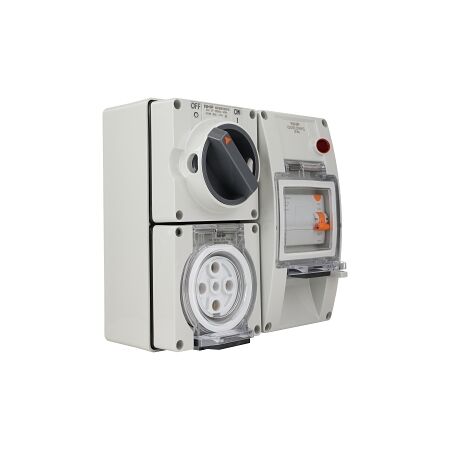 NHP ISO Switched Socket Outlet - RCD, 5 Round Pins 32A 500V AC, with Base, GY