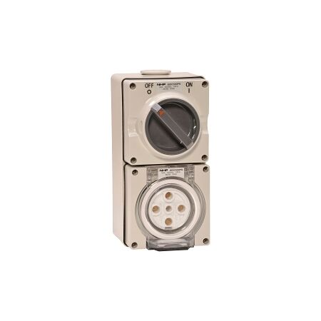 NHP ISO Switched Socket Outlet, 5 Round Pins 50A 500V AC, with Base, GY