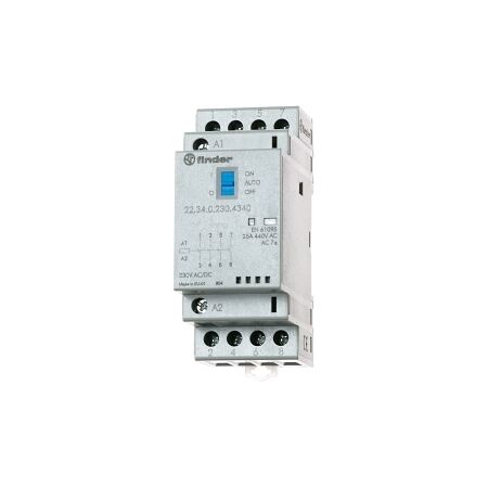Finder 22 Series Modular Contactor 25A 12V AC DC Coil 4 Normally Open Contacts