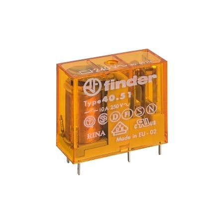 Finder 40 Series Miniature Printed Circuit Board Relay 10A 1 Changeover 240V AC Coil Gold Contacts