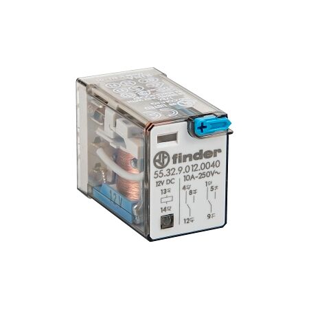 Finder 55 Series Miniature General Purpose Relay 10A 2CO 12V DC Coil with PB plus Mech Indicator