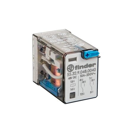 Finder 55 Series Miniature General Purpose Relay 10A 2 CO 48V DC Coil with PB plus Mech Indicator
