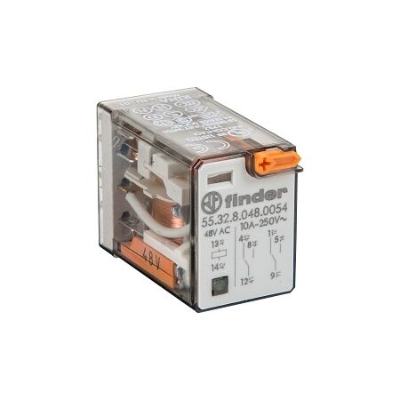 Finder 55 Series Miniature GP Relay 10A 2CO 48V AC Coil with PB plus LED plus Mech Indicator