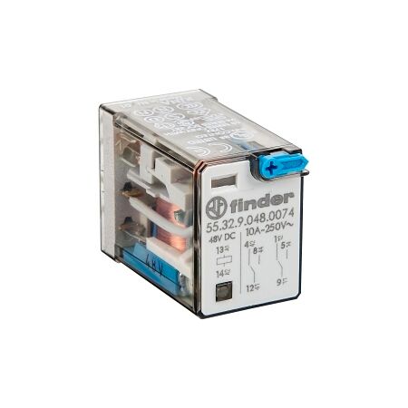 Finder 55 Series Miniature GP Relay 10A 2CO 48V DC Coil with PB plus LED plus Mech Indicator