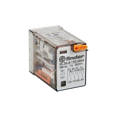 Finder 55 Series Miniature General Purpose Relay 7A 4CO 120V AC Coil with PB plus LED plus Mech Ind