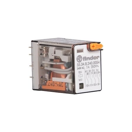 Finder 55 Series Miniature General Purpose Relay 7A 4CO 240V AC Coil with PB plus LED plus Mech Ind