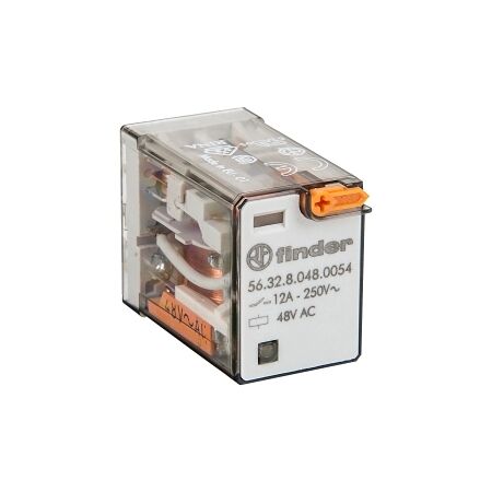 Finder 56 Series Miniature Power Relay 12A 2CO 48V AC Coil with PB plus LED plus Mechanical Ind