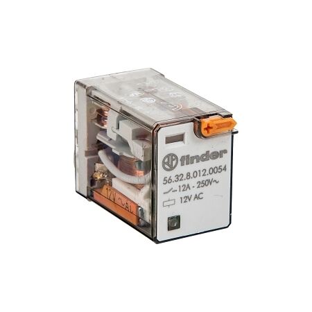Finder 56 Series Miniature Power Relay 12A 2CO 6V AC Coil with PB plus LED plus Mechanical Indicator