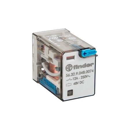 Finder 56 Series Miniature Power Relay 12A 2CO 48V DC Coil with PB plus LED plus Mechanical Ind